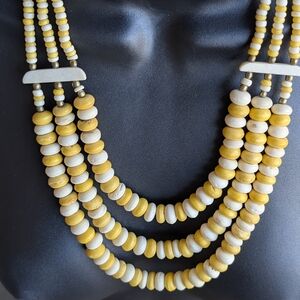 Vintage Yellow & White Wood Beaded Statement Necklace